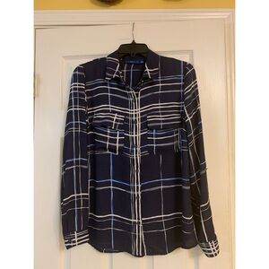 Blue and White Plaid Button-Up Shirt